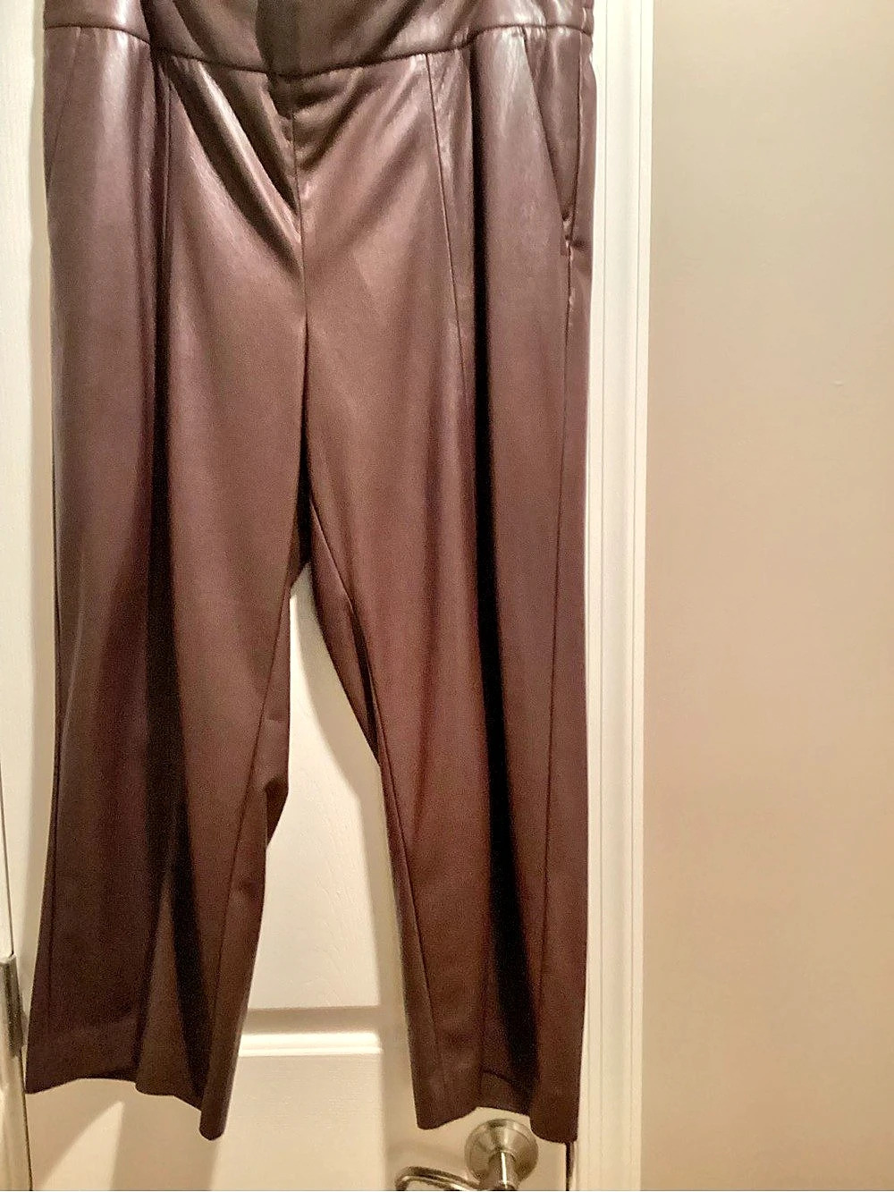 Chico's Pull-On Straight Leg Faux Leather Pants Brown Waist 3 (US 16)